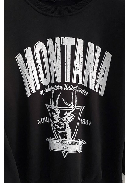Erkek Siyah "montana" 3 Iplik Şardonlu Pamuklu Oversize Sweatshirt modelleri