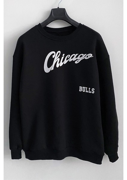 Erkek Siyah 3 Iplik Şardonlu Pamuklu Oversize Sweatshirt