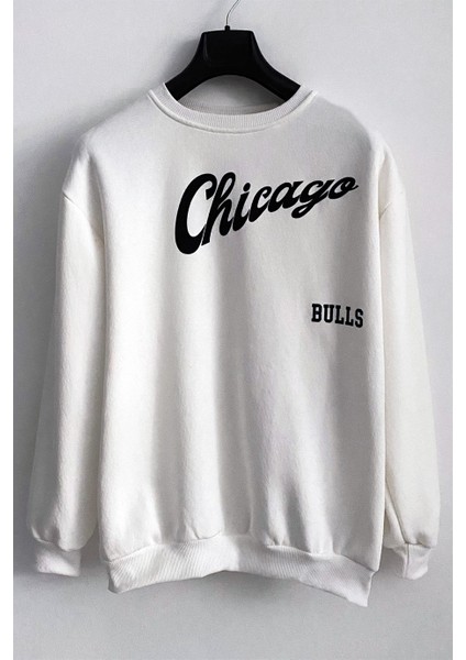 Erkek Beyaz 3 Iplik Şardonlu Pamuklu Oversize Sweatshirt