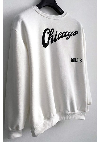 Erkek Beyaz 3 Iplik Şardonlu Pamuklu Oversize Sweatshirt modelleri