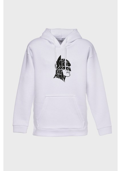 Batman Minimal Baskili Kapüşonlu Üç Iplik Sweatshirt Oversize Hoodie