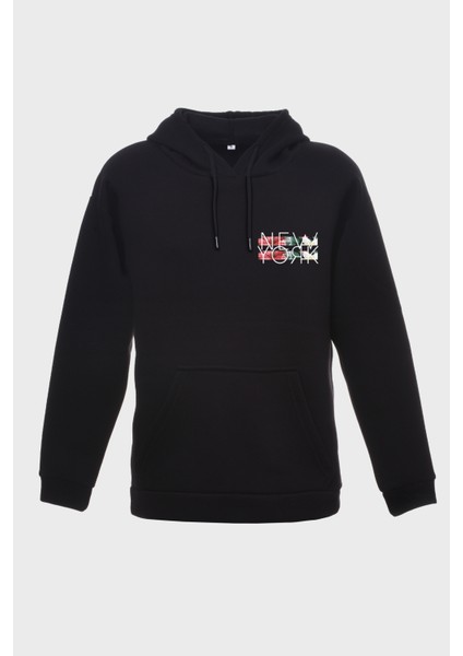 New York Sirt Baskili Kapüşonlu Üç Iplik Sweatshirt Oversize Hoodie fiyatları