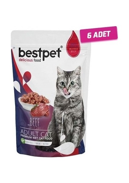 Adult Jelly Pouch Biftekli Kedi Maması 85 gr 6 Adet