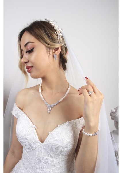 BIRINCI1926 925 Ayar Gümüş Bayançiçek Taşlı Inci Set modelleri