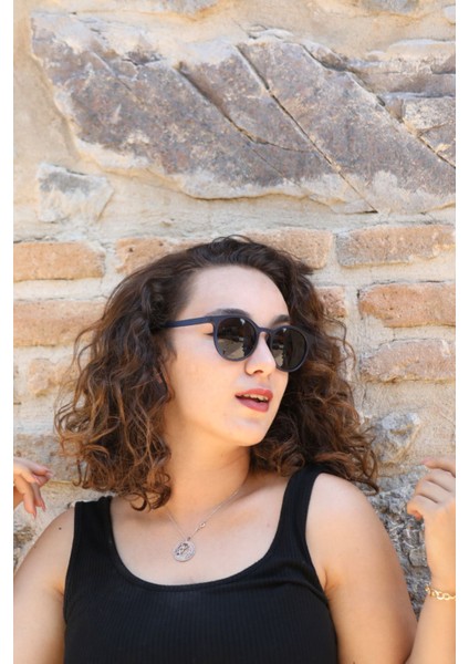 Yuvarlak Mavi Çerçeve Füme Cam Unisex Güneş Gözlüğü 2018 04M 52-18-140