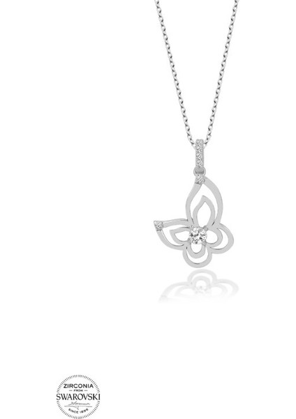 Swarovski Zirconia Kelebek 925 Ayar Gümüş Kolye