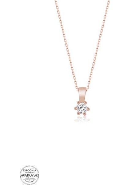 Swarovski Zirconia Yuvarlak Tek Taş Pırlanta Montür 925 Ayar Gümüş Kolye