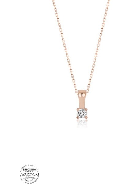Swarovski Zirconia Yuvarlak Tek Taş Pırlanta Montür 925 Ayar Gümüş Kolye