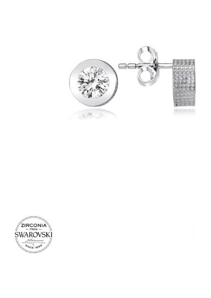 Swarovski Zirconia Pırlanta Montür Tek Taş 925 Ayar Gümüş Küpe