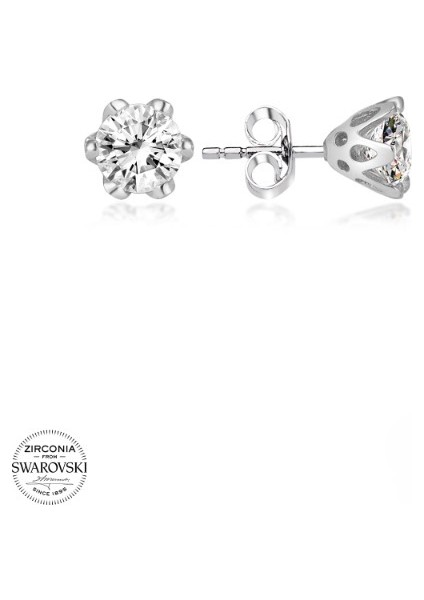 Swarovski Zirconia Pırlanta Montür Tek Taş 925 Ayar Gümüş Küpe