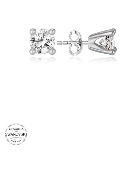 Swarovski Zirconia Pırlanta Montür Tek Taş 925 Ayar Gümüş Küpe