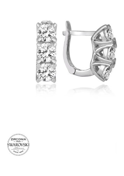 Swarovski Zirconia Pırlanta Montür Üç Taş 925 Ayar Gümüş Küpe