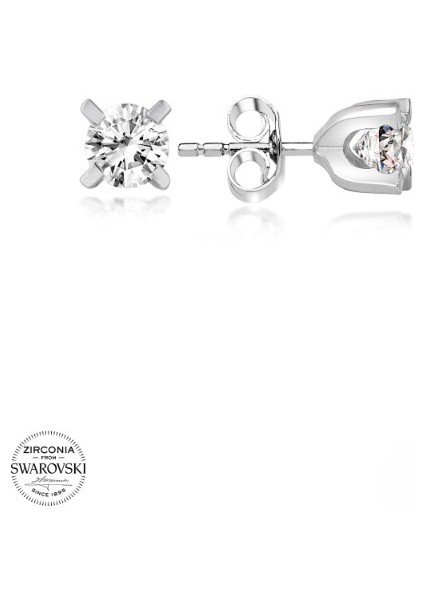 Swarovski Zirconia Pırlanta Montür Tek Taş 925 Ayar Gümüş Küpe