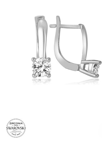 Swarovski Zirconia Pırlanta Montür Tek Taş 925 Ayar Gümüş Küpe