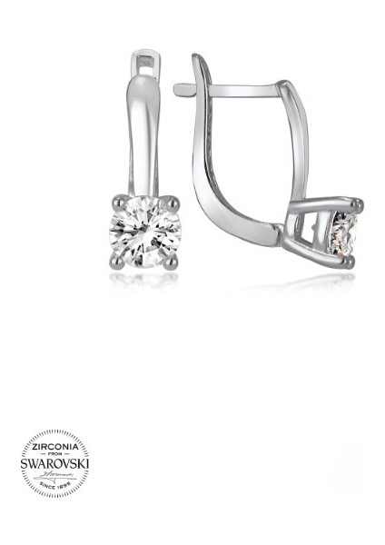 Swarovski Zirconia Pırlanta Montür Tek Taş 925 Ayar Gümüş Küpe