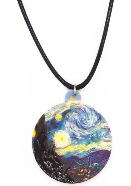 Vincent Van Gogh Yıldızlı Gece Suni Deri Ipli Hediyelik Kolye