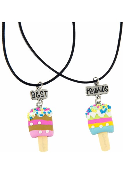 Renkli Dondurma Best Friends Bff 2li Çift Deri Ipli Kolye