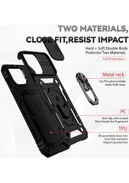 Iphone 14 Plus Kılıf Kamera Korumalı Sürgülü Standlı Tank