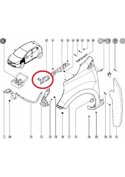 Renault Clıo- Sport Tourer- 16/19 Ön Çamurluk Bağlantı Suportu Sol (Orta Iç Kısım) (Sac) 631454920R fiyatları