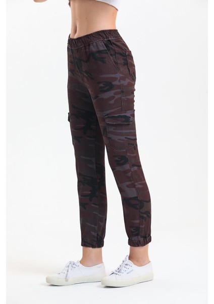 Bordo Beli Lastikli Kargo Cepli Dar Paça Kamuflaj Pantolon (Bir Beden Büyük Alınız) modelleri