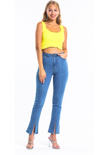 Mavi Ispanyol Paça Yırtık Kot Pantolon Flare Jean fiyatları