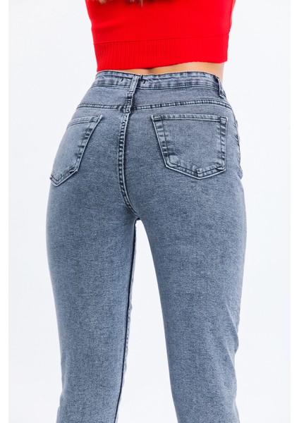 Füme Mom Jean Likralı Kot Pantolon modelleri