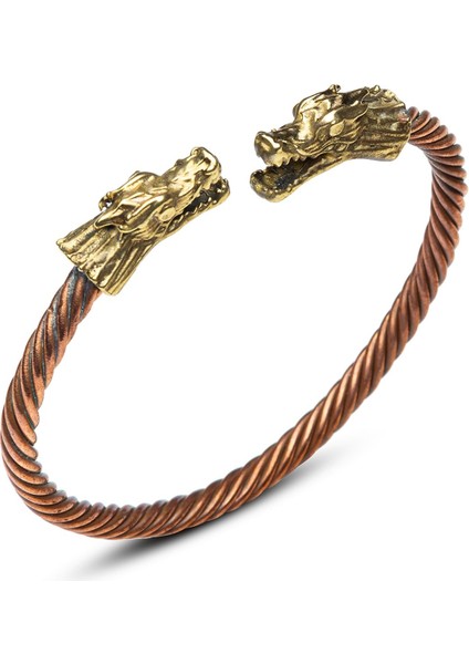 Özel Tasarım Ejderha Başlı Viking Bilekliği, Ayarlanabilir Bileklik