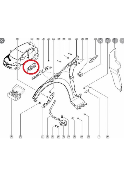 Renault Clıo- Hb- 16/20 Ön Çamurluk Bağlantı Suportu Sağ (Orta Iç Kısım) (Sac) 631444933R