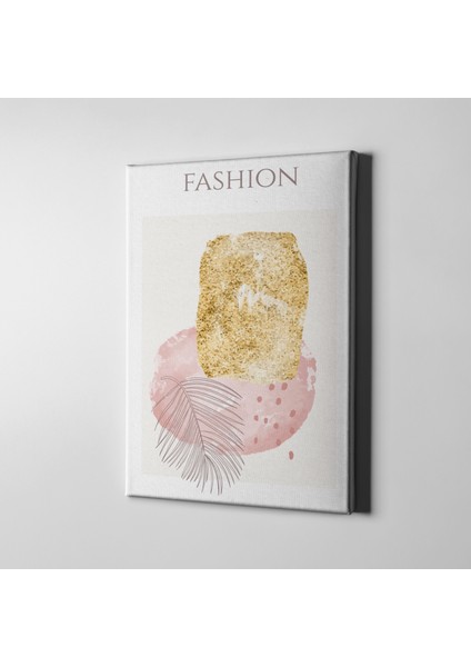 Çizim Yaprak ve Pembe Detaylı Fashion Minimalist Kanvas Tablo