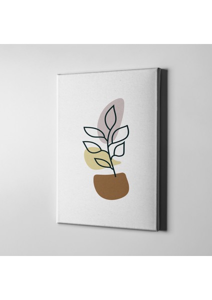 Boho Tarzı Minimalist Kahverengi Krem Lila Detaylı Yaprak Çizim Kanvas Tablo
