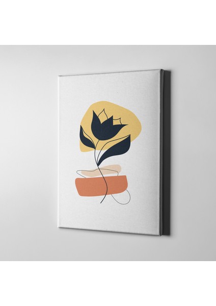 Toprak Tonlarla Renklendirilmiş Boho Tarzı Minimalist Lale Figürü Siyah Çiçek Çizim Kanvas Tablo