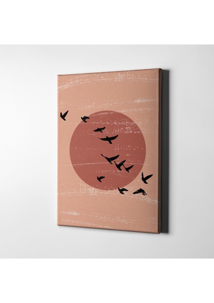Ay ve Uçan Kuşlar Minimalist Bohem Kanvas Tablo