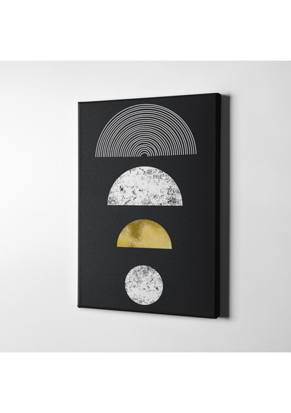 Siyah Zemin Gold ve Beyaz Geometrik Minimalist Kanvas Tablo