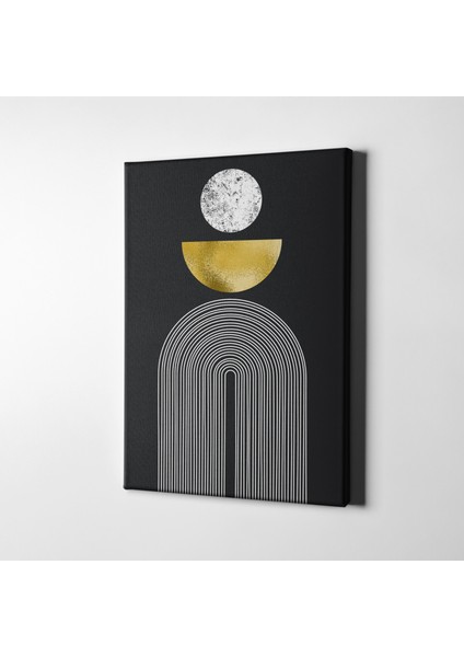 Siyah Zemin Beyaz ve Gold Geometrik Minimalist Kanvas Tablo