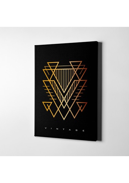 Vintage Yazılı Soyut Geometrik Minimalist Gold Kanvas Tablo
