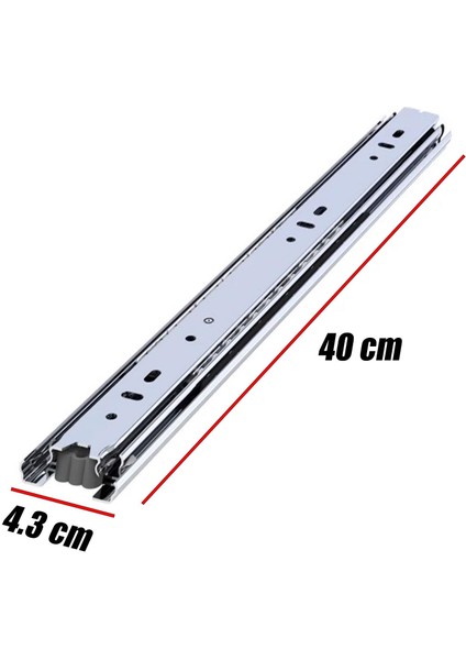 Bilyalı Dolap Çekmece Rayı Metal En 4.3 cm Uzunluk 40 cm