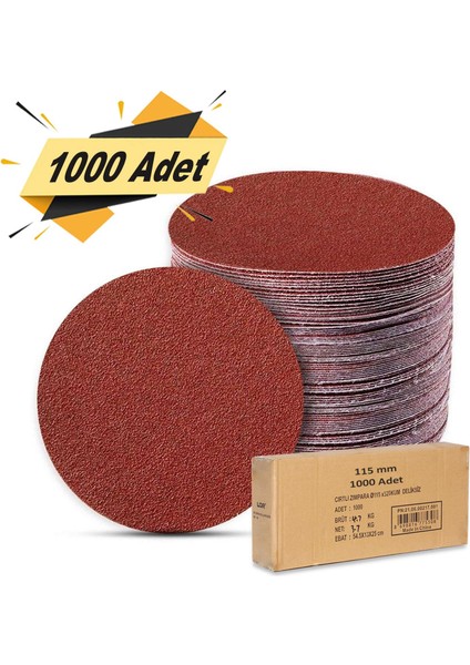 1000 Adet Cırt Zımpara 115 mm Spiral Avuç Taşlama Jumbo Paket 400 Kum