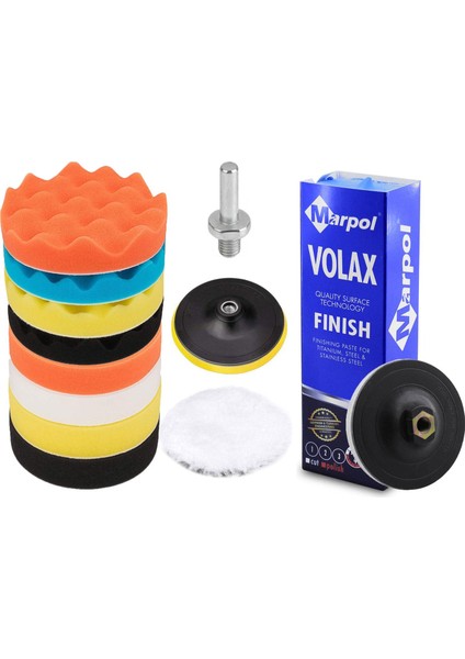 Rodex Pasta Cila Polisaj Süngeri Pedi Seti 115 mm Otomotiv Parlatıcı Metal Parlatma Seti (13 Parça)