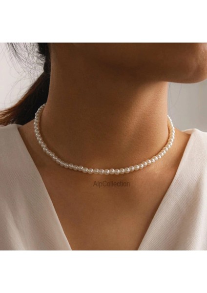 Beyaz Plastik Inci Görünümlü 40 cm Choker Kolye Takı Aksesuar modelleri