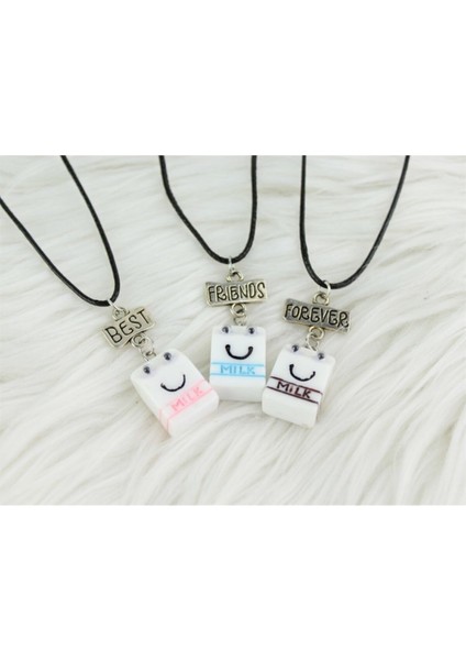 Milk Bff 3'lü Best Friends Suni Deri Ipli Kolye