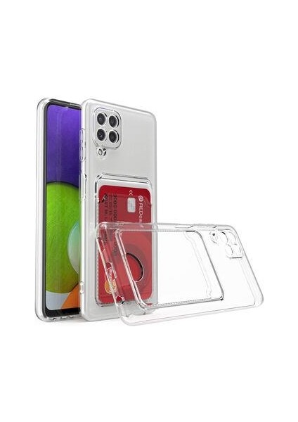 Samsung Galaxy A12 Kılıf Kartlıklı Şeffaf Setra Clear Silikon Kapak