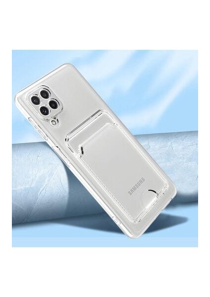 Samsung Galaxy A12 Kılıf Kartlıklı Şeffaf Setra Clear Silikon Kapak
