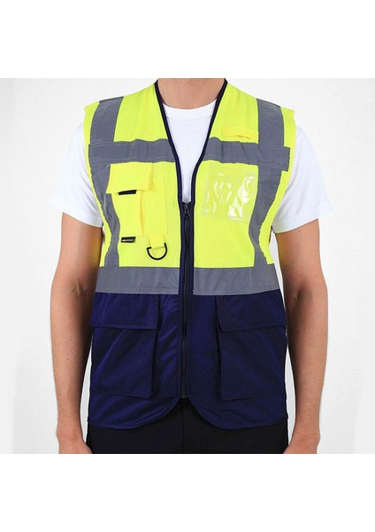 Mühendis Tipi Ikaz Yeleği Cepli Fosforlu Sarı Güvenlik Yelek