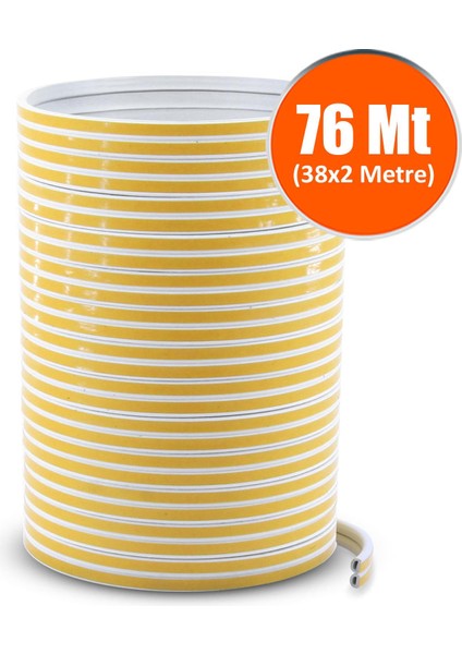 Kapı Pencere Bandı Fitili Yapışkanlı Beyaz Soğuk Izolasyon Bant 38x2=76 Metre