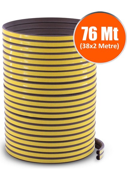 Kapı Pencere Bandı Fitili Yapışkanlı Kahverengi Soğuk Izolasyon Bant 38x2=76 Metre