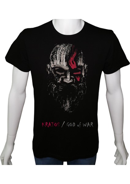 Erkek T-Shirt Siyah 'kratos1' Baskılı Xs