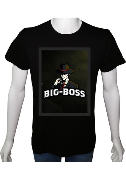 Erkek T-Shirt Siyah 'büyük Patron' Baskılı Xl