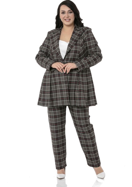 Büyük Beden Dar Paça Cepli Siyah Kırmızı Ekose Pantolon fırsatları