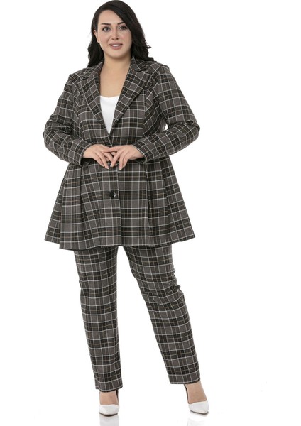 Büyük Beden Dar Paça Cepli Siyah Hardal Ekose Pantolon fırsatları