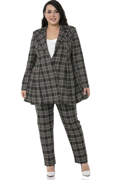 Büyük Beden Dar Paça Cepli Siyah Zümrüt Ekose Pantolon fırsatları